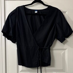 Old Navy Black Puff Sleeve Wrap Blouse